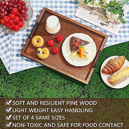 4 Pcs Large Wooden Serving Tray Decorative 15.8 x 11.8 x 1.2 in Ottomantray Rustic with Handle Coffee Table Wood Tray Kitchen Platter for Christmas Thanksgiving Party Gift Breakfast Wedding (4 Count)