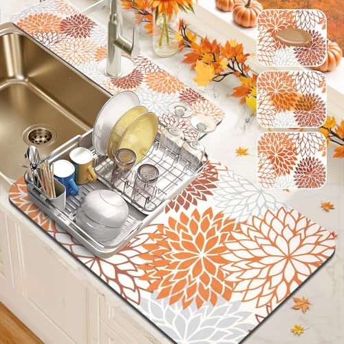 2PCS 16" x 24" Fall Dish Drying Mat & 24" x 5.5" Sink Splash Guard