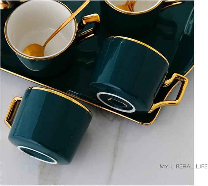 Tea Cups and Tray Set of 14 Pieces,Luxury Set with Teapot, Afternoon Tea Coffee Cups with Ceramic Tray, British Porcelain Tea Party Set for Kitchen,A