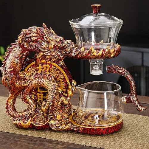 Glass Teapot Set with Infuser Semi Automatic Dragon Tea Set with 6 Small Cups