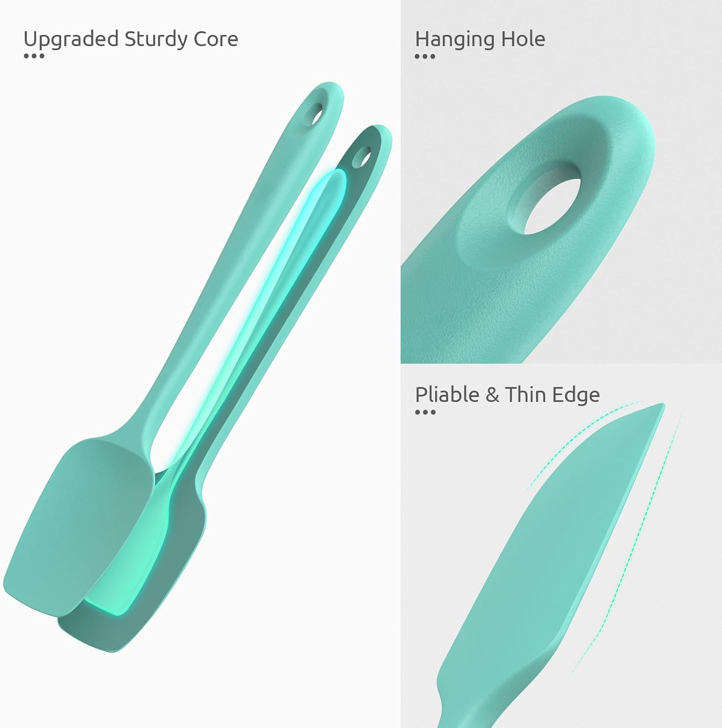 U-Taste Silicone Spatula Set, 600ºF High Heat Resistant, Seamless Food Grade Flexible Rubber Kitchen Cooking Mixing Baking Scraper for Nonstick Cookware Set of 3 (Aqua Sky)