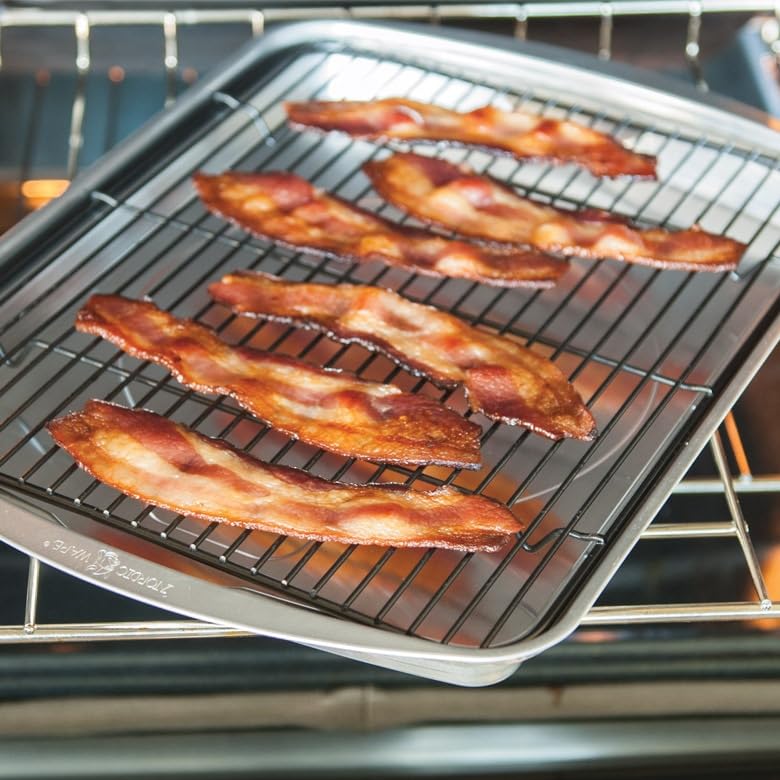 Oven Crisp Baking Tray 2pc Set Includes Pan and Rack; Natural Aluminum For Air Frying