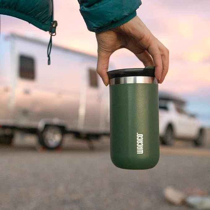 WACACO Octaroma Lungo Vacuum Insulated Coffee Mug, Double-wall Stainless Steel Travel Tumbler With Drinking Lid, 10 fl oz(300ml), Pomona Green