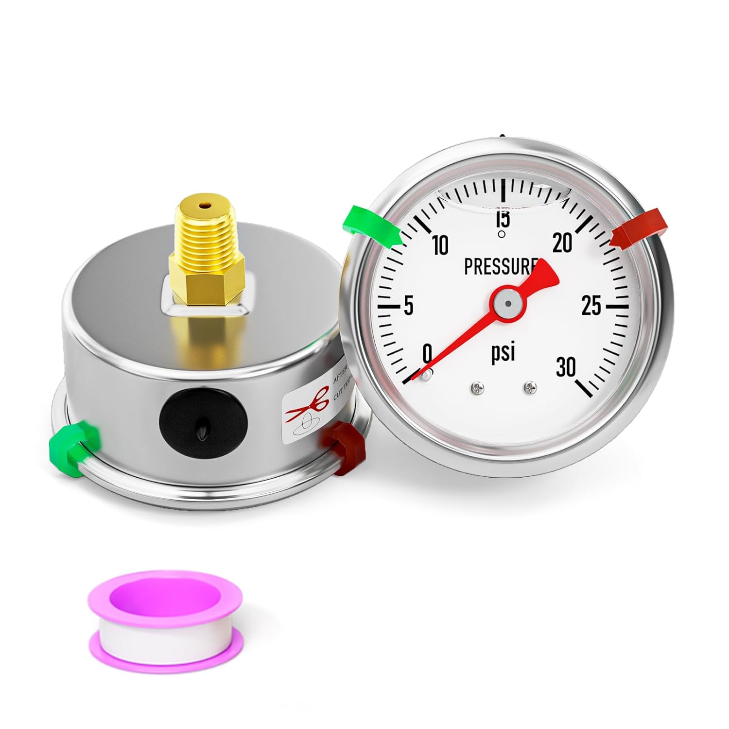 0-30psi Stainless Steel Glycerin Liquid Filled Pressure Gauge 1/8