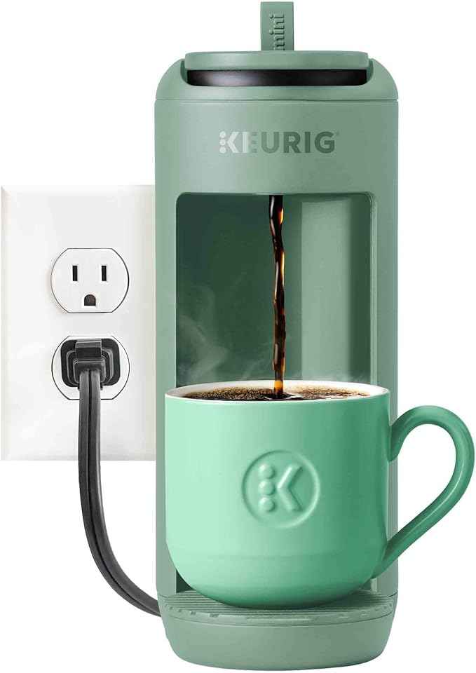 Keurig K-Mini Mate Single Serve K-Cup Pod Coffee Maker, Brews Up to 12 oz Cup, Compact Portable Coffee Machine for Small Spaces, Great for Dorms & Offices, Glamping Green