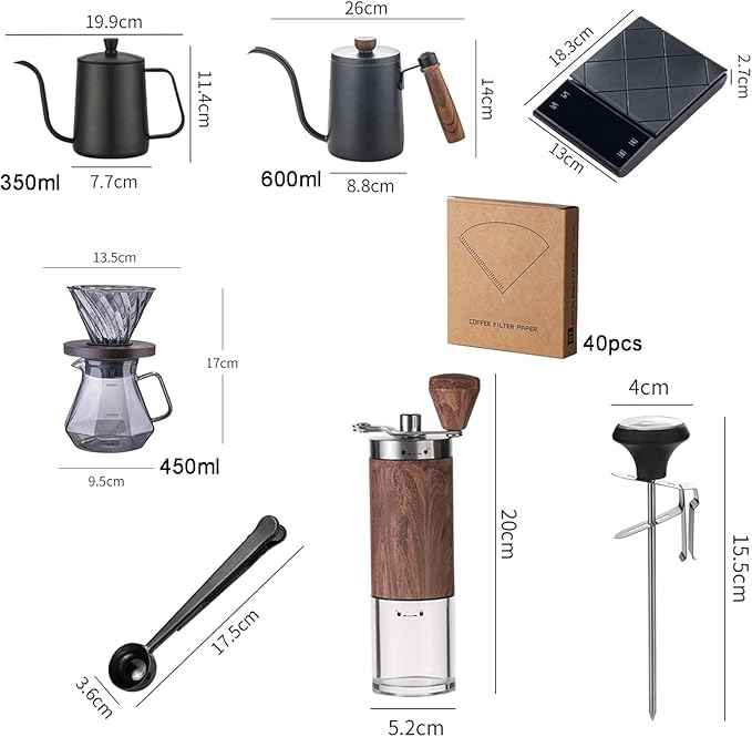 Pour Over Coffee Maker Set Coffee Kettle Scale Server Dripping Cup Bean Grinder Filter Paper Ceramic Cup All in 1 Great for Traveling Camping Excellent Coffee Gift (Size : C)
