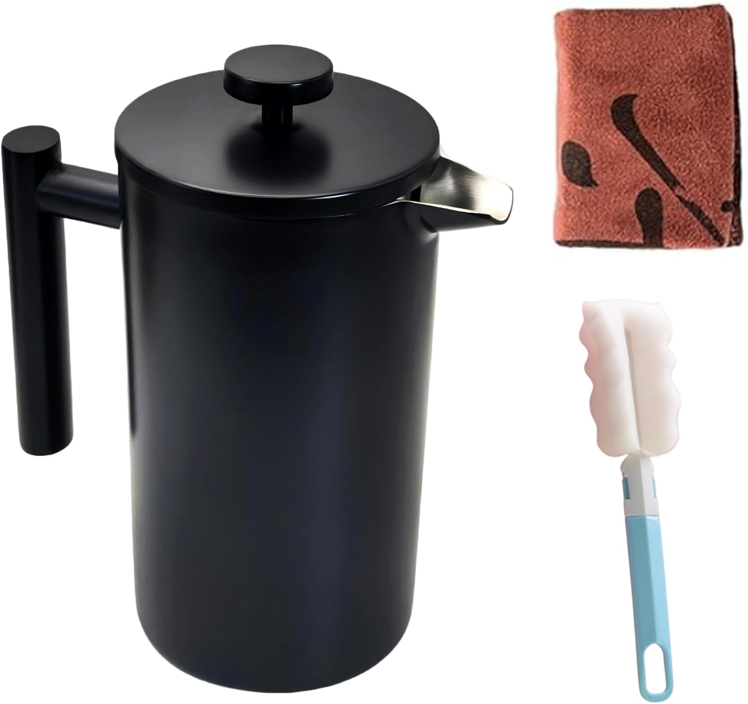 YJX 34oz Coffee Maker, Stainless Steel French Press, 1 Liter Camping Coffee Pot, Tea Maker, 34 Ounce Travel Coffee Presses, Heat Resistant Double Insulated (Black) - Blissbrew