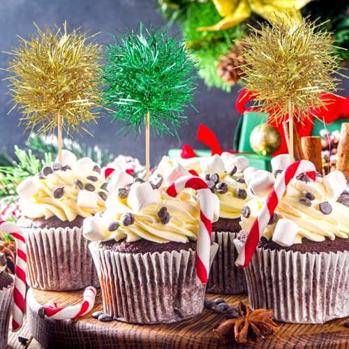 100 Pcs Foil Firework Cupcake Toppers Sparkle Tinsel Cake Toppers Cake Decoration Cocktail Fruit Toothpick for Christmas Birthday Wedding Graduation Party Decoration