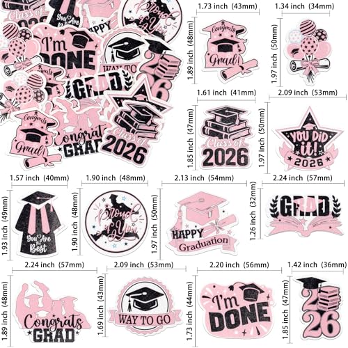48Pcs Edible Graduation Cap 2026 Cupcake Toppers Wafer Paper Grad Cap Diploma Cake Decoration Picks for 2026 Grad Theme Party Cake Decor Supplies Black Pink (48 Count)