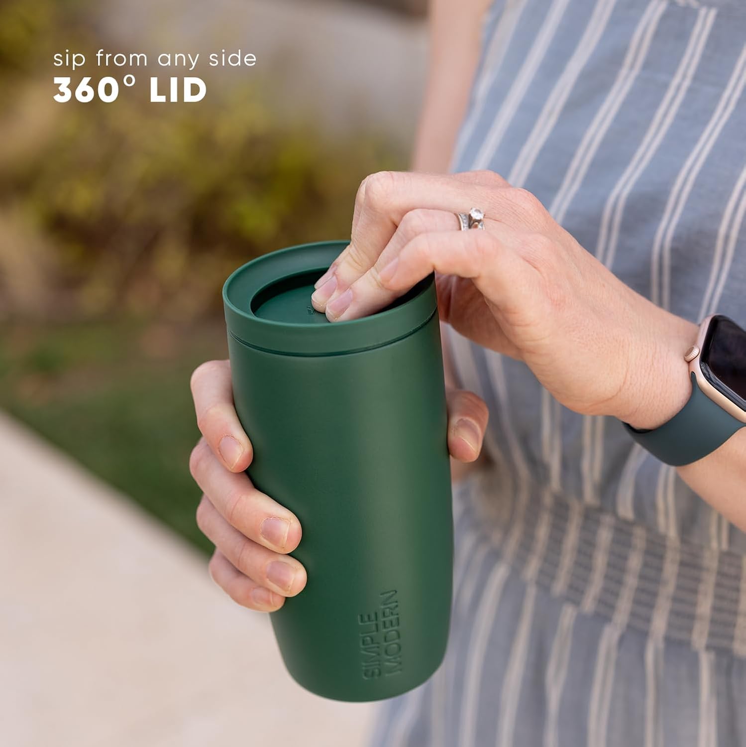 Simple Modern Voyager Signature | 16oz Travel Coffee Mug Tumbler with 360° Lid | Gifts for Women Men | Ceramic-Lined Insulated Stainless Steel Cold Brew Iced Coffee Cup | Eucalyptus Gingham