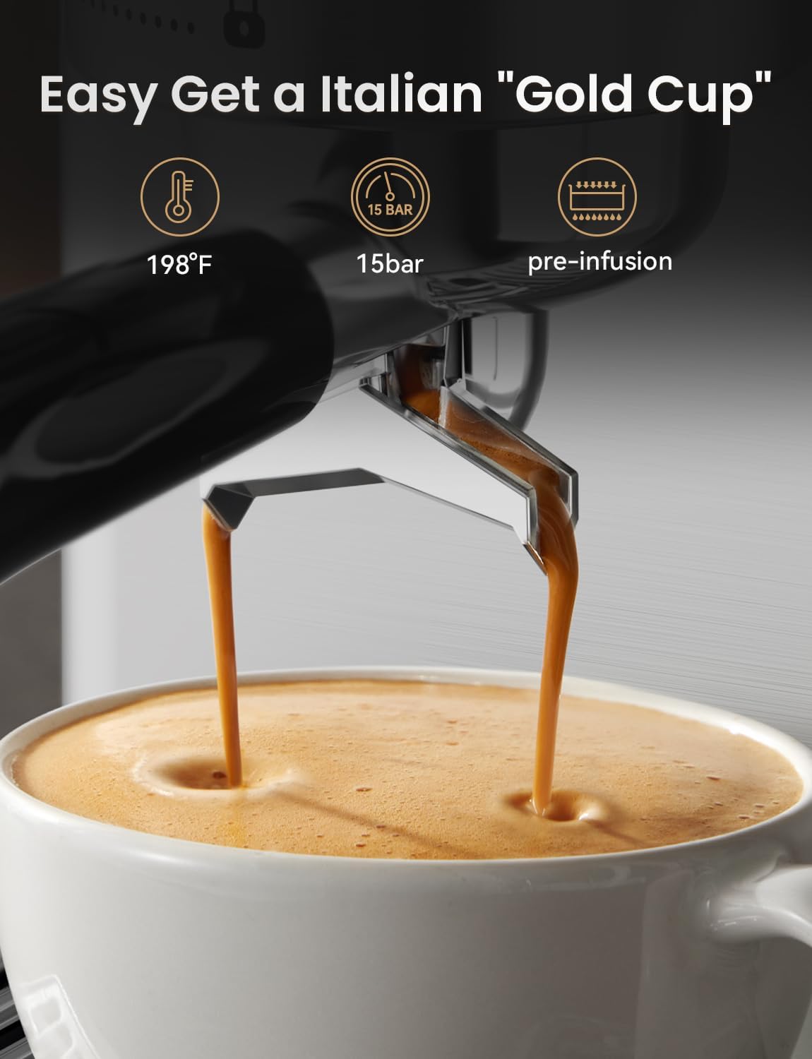 Neretva Espresso Machine, 15 Bar Espresso Coffee Machine with Visible Pressure Guage Professional Espresso Maker with Milk Frother & Stainless Steel for Home Barista Latte and Cappuccino Maker-Silver - Blissbrew