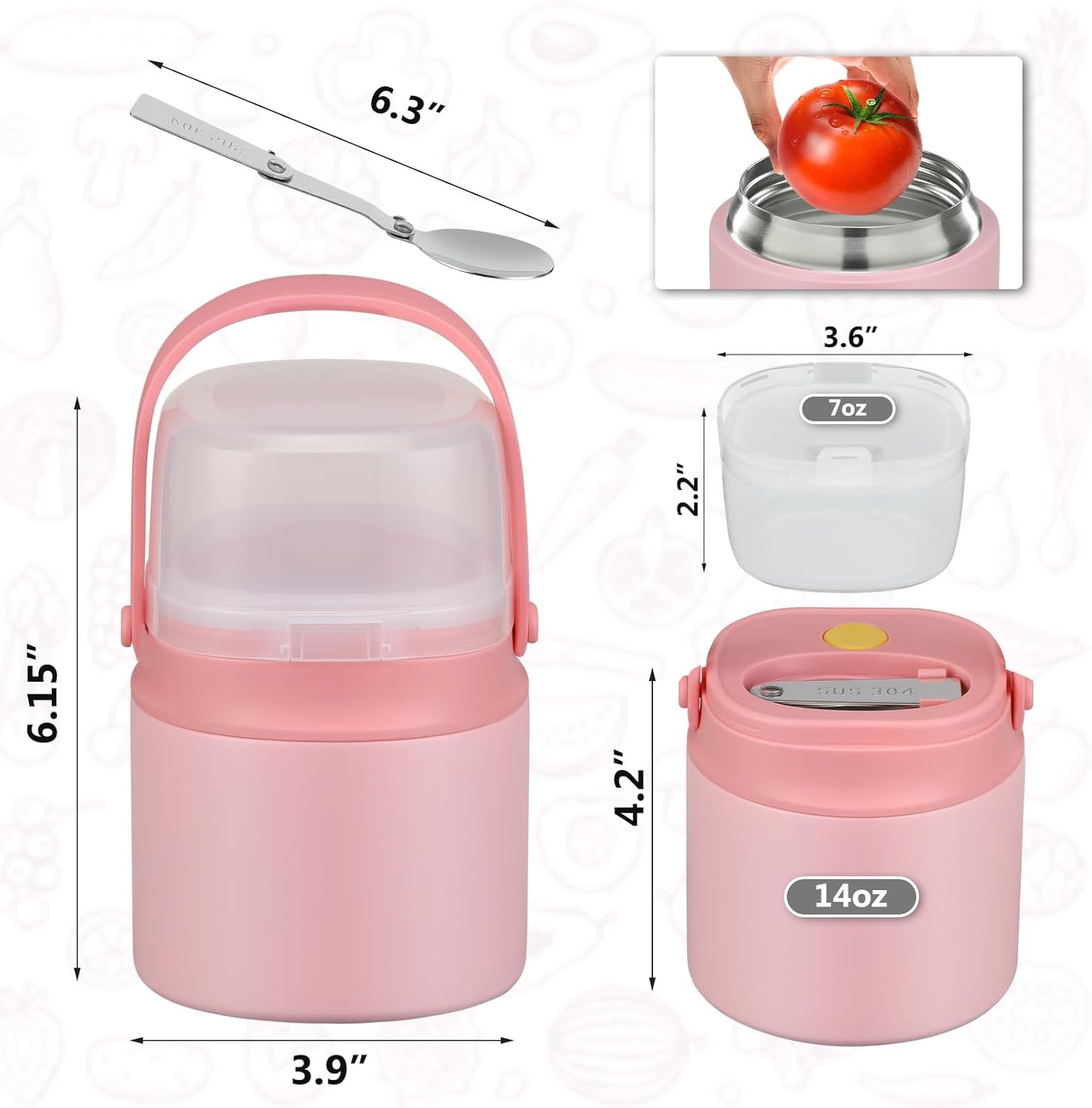 2 - in - 1 Soup Thermo for Hot Food 14oz with Snack Box Container Leak Proof Insulated Lunch Container Kids and Adults Stainless Steel Double Wall Vacuum Wide-mouth Thermal with Spoon and Handle - Blissbrew