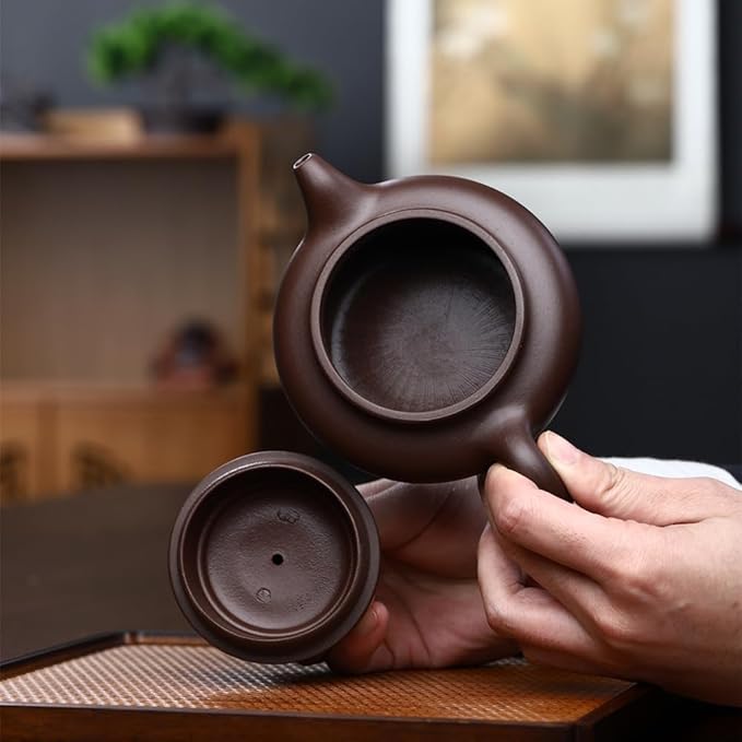 Teapot Chinese Gongfu Genuine Black Clay Zisha 10oz Classics Fanggu Pot Infusers Tea (Zini purple clay)