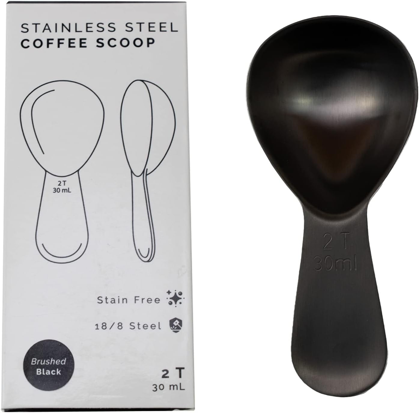 Coffee Scoop 2 Tbsp – Brushed Black, Stainless Steel – Precise Measuring Spoon for Coffee, Tea & More – Ergonomically Balanced Handle – Fits Inside Airscape® Canisters