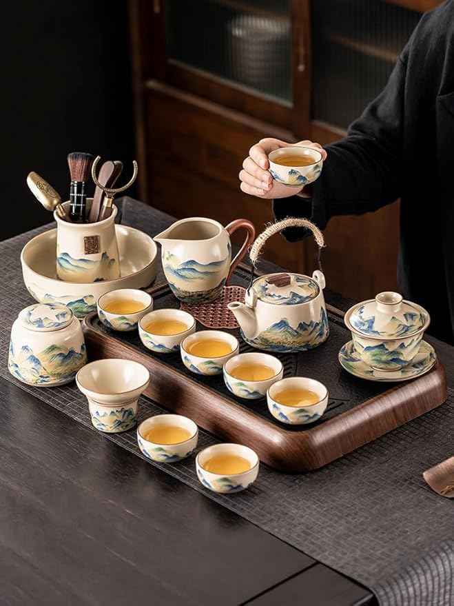 Ru Kiln Gongfu Tea Set, Compact Gaiwan for Office Use-suit13