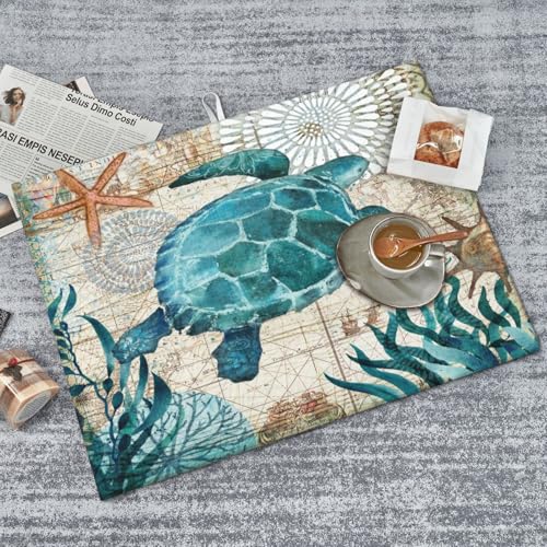 Ocean Sea Turtle Dish Drying Mat for Kitchen Counter 18x24 in