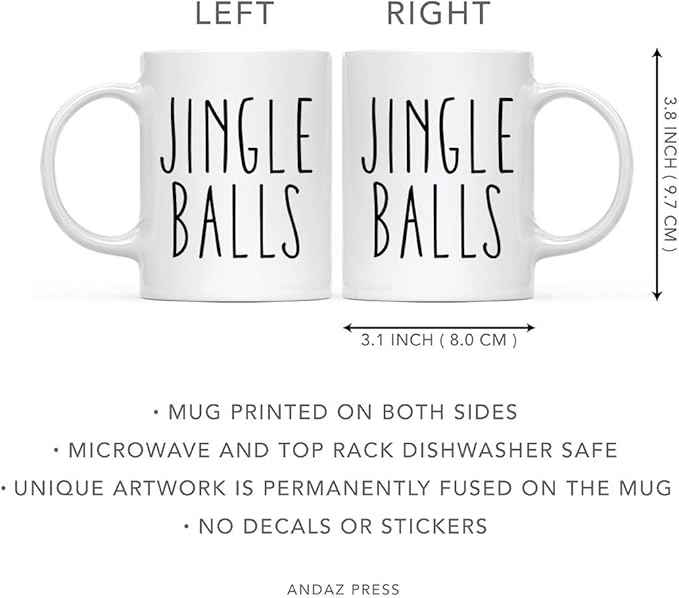 Andaz Press Christmas Winter Holiday 11oz. Coffee Mug, Jingle Balls, 1-Pack, Cozy Christmas Hot Chocolate Cup Ideas for Him Her Coworker