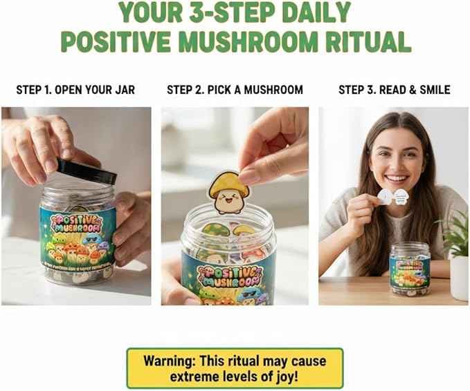 Positive Mushroom Jar with 60 Affirmation Cards, Emotional Support Mushroom, Christmas Mushroom Decoration, Mushroom Gifts For Women, Feel Better Cute Friend Gifts