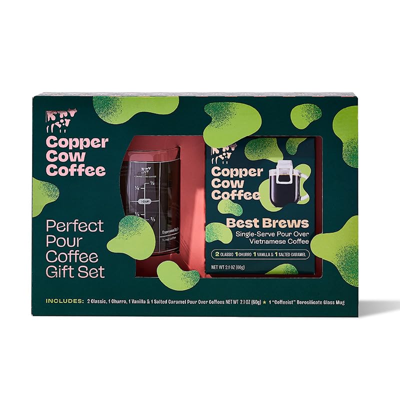 with Glass Mug & 5 Premium Vietnamese Pour Over Ground Coffees (2 Ounce)