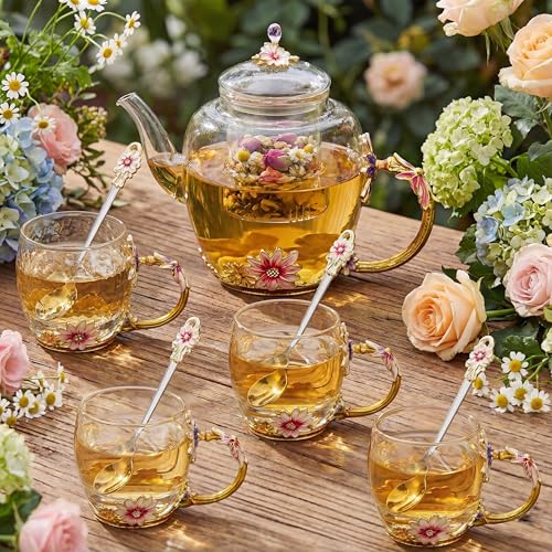 5 Pcs Floral Glass Tea Set (5 Count)