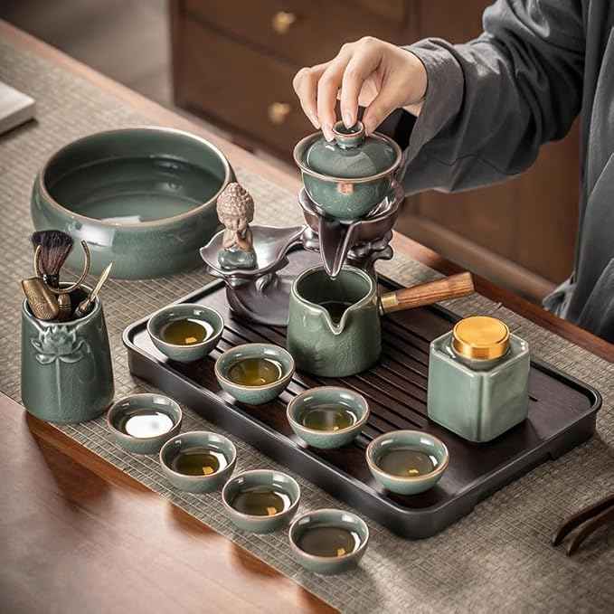 Ceramic Ge Kiln Automatic Tea Set, Easy Brewing Teapot and Cups-suit5