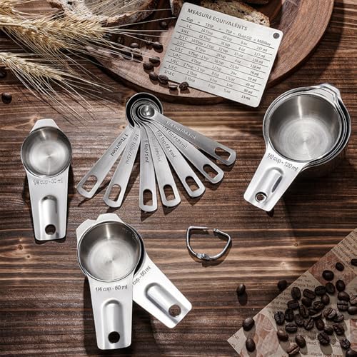 Measuring Cups and Spoons Set Heavy Duty 304 Metal Stainless Steel Measuring Cup Spoon Kitchen Gadgets for Cooking Baking (14 Count)