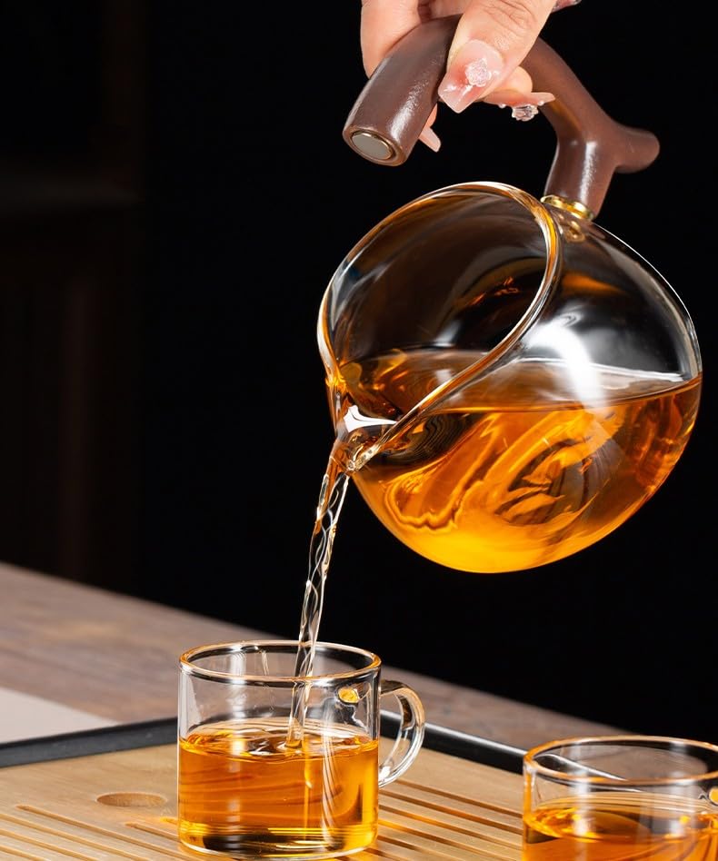 Glass Teapot Set with Infuser Semi Automatic Tea Set Lazy Kungfu Attraction Drip Rotating Magic Teapot Set