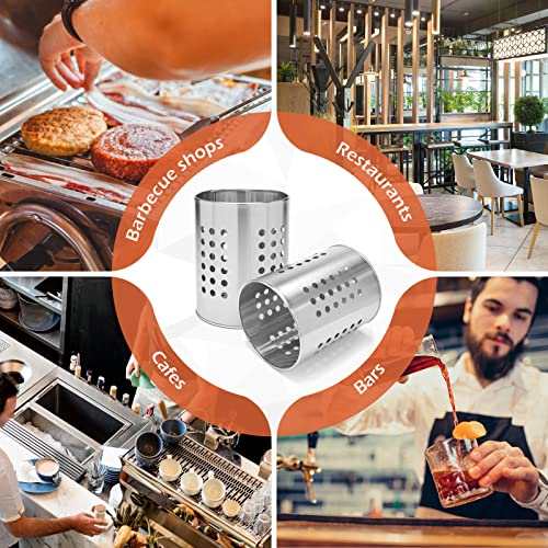 Stainless Steel Kitchen Utensil Holder Flatware Cylinder Silverware Draining Organizer Drying Rack with Round Drain Holes for Forks