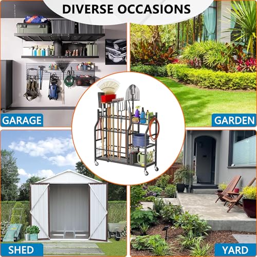 Garden Tool Organizer with Wheels for Garage and Shed