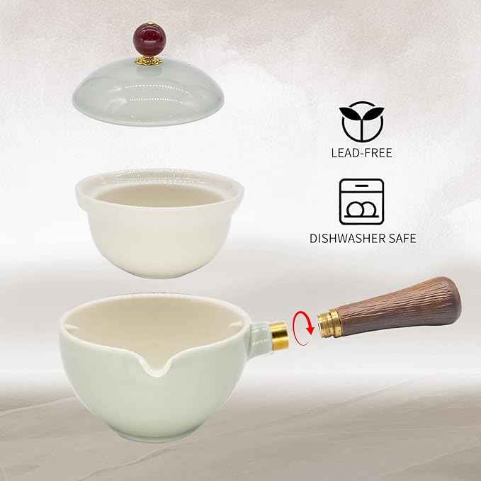 LURRIER Porcelain Chinese Gongfu Tea Set,Portable Teapot Set with 360 Rotation Tea maker and Infuser,Portable All in One Gift Bag for Travel,Home,Gifting,Outdoor and Office (Cyan Grey)
