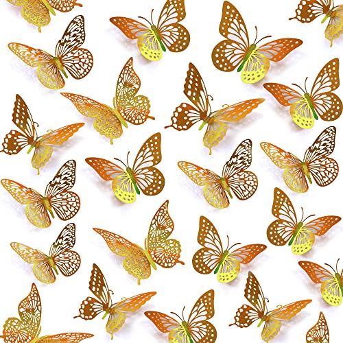 3D Butterfly Wall Decor 48 Pcs Laser Gold Butterfly Decorations (48 Count)
