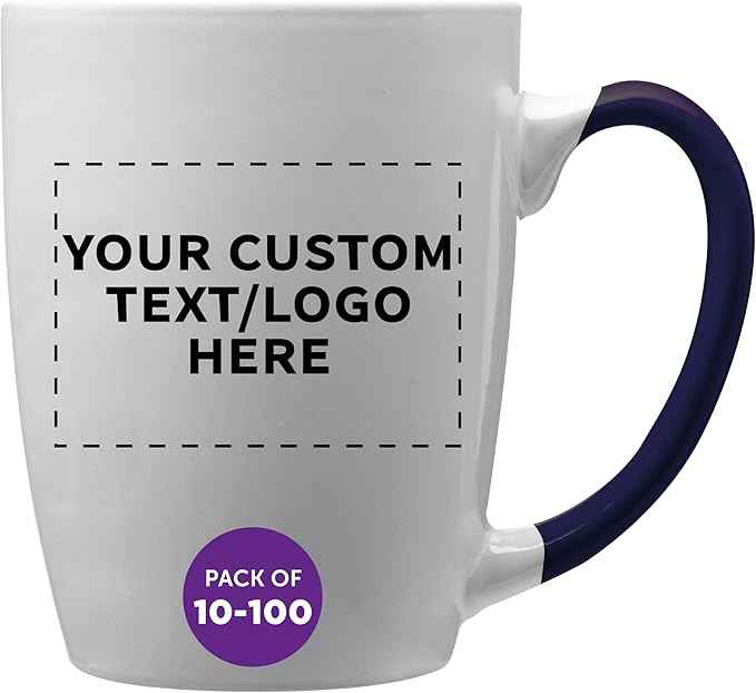 DISCOUNT PROMOS Custom Java Two-Tone Coffee Mugs 12 oz Set of 10/50/100 Personalized Bulk Pack for Coffee Tea Espresso Hot Cocoa Other Beverages - Cobalt Blue