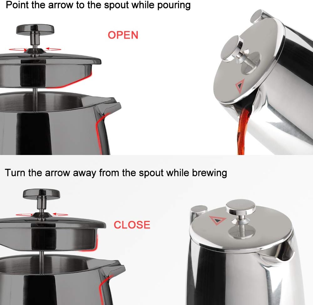 Secura French Press Coffee Maker, 50-Ounce, 304 Stainless Steel Insulated Coffee Press with Extra Screen - Blissbrew