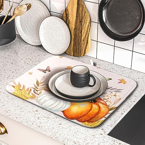 Fall Pumpkin Maple Dish Drying Mat for Kitchen Counter