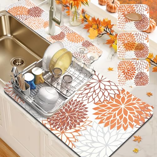 2PCS 12" x 20" Fall Dish Drying Mat & 24" x 5.5" Sink Splash Guard