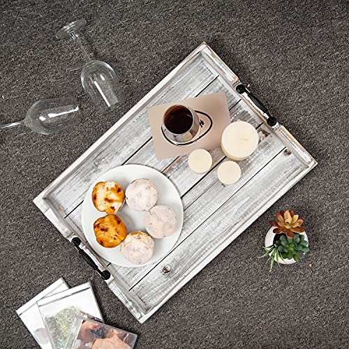 Rustic Vintage Big Wood Food Serving Trays with cutout Metal Handles