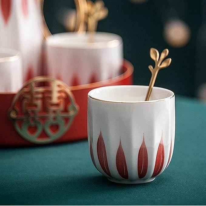 Iced Tea Pitchers Ceramic Luxury Tea Set Household Flower Tea Pot Water Kettle Cup Set Teaware 1 Teapot 4 Cups with Tray for Wedding Gift for Home Kitchen coffee cup