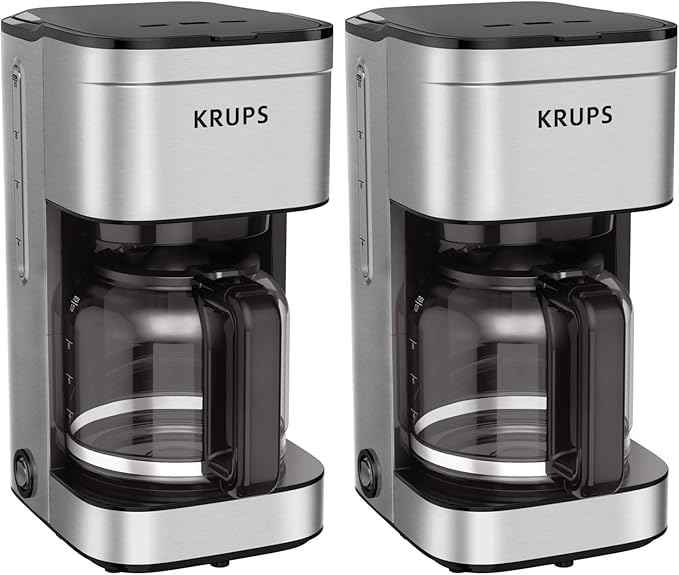 KRUPS Coffee Maker 10 Cups Simply Brew Stainless Steel Drip Coffee Maker,900 Watts-Coffee Filter,Drip Free,Dishwasher Safe Pot,Black & Silver,(Pack of 2)