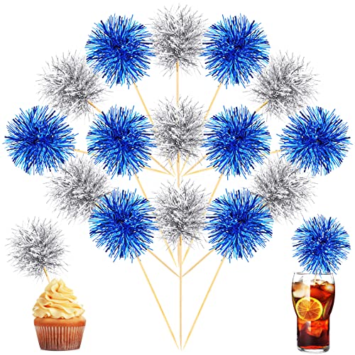 100 Pcs Foil Firework Cupcake Toppers Sparkle Tinsel Cake Toppers Cake Decoration Cocktail Fruit Toothpick for Birthday Wedding Graduation Party