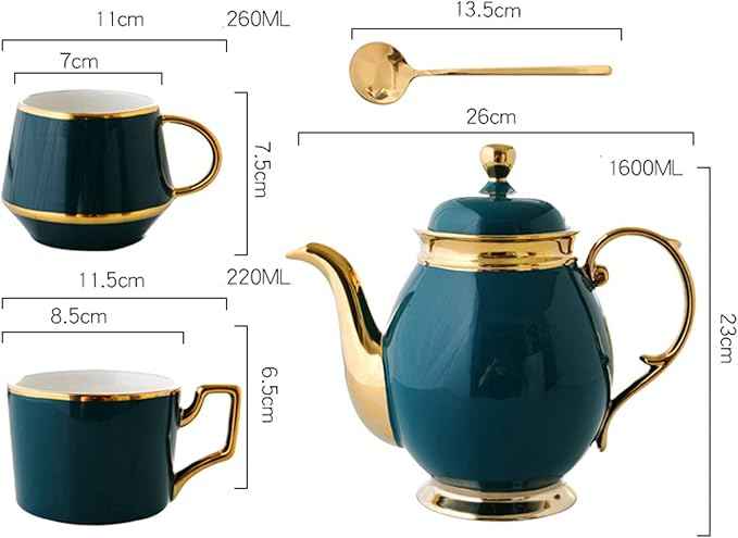 Tea Cups and Tray Set of 14 Pieces,Luxury Set with Teapot, Afternoon Tea Coffee Cups with Ceramic Tray, British Porcelain Tea Party Set for Kitchen,A