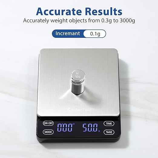 KitchenTour Nano Coffee Scale with Timer 3kg/0.1g, 3 Mode for Espresso Machine and Pour Over, High Precision Pour Over Drip Espresso Scale with Back-Lit LCD Display