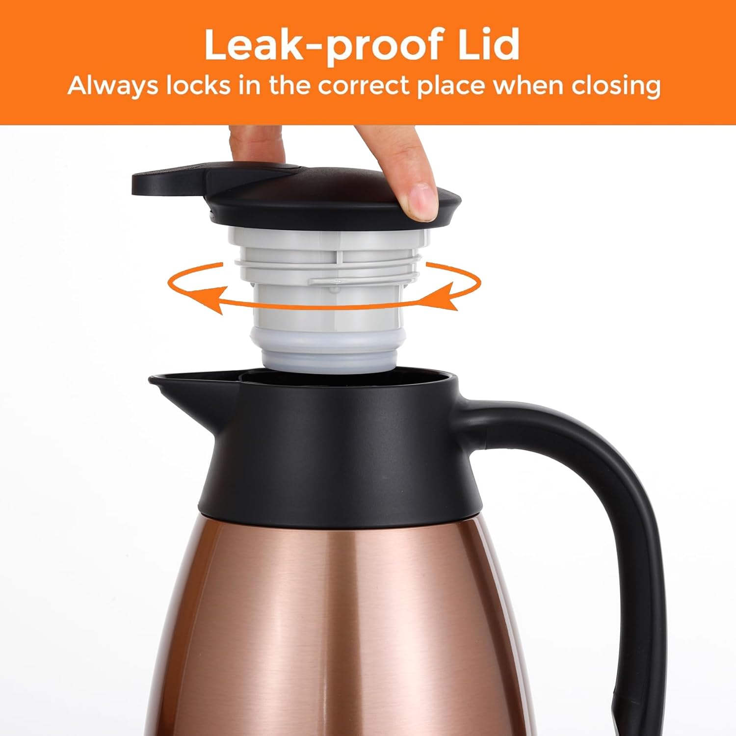 Tiken 51 Oz Thermal Coffee Carafe, Stainless Steel Insulated Vacuum Coffee Carafes For Keeping Hot, 1.5 Liter Beverage Dispenser (Copper)