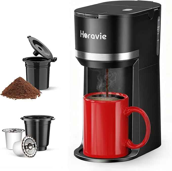 Small Single Serve Coffee Maker for K Cup and Ground Coffee, Fast Brew One Cup Coffee Machine with Descaling Reminder and Water Window, 6 to 12 oz. Brew Sizes, Black