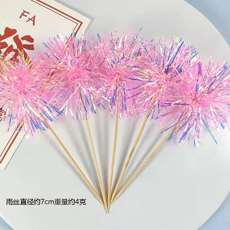 30Pcs Foil Firework Cupcake Toppers Sparkle Tinsel Cake Toppers Tinsel Drink Cake Decoration Cocktail Picks for Birthday Wedding Graduation Party Supplies Laser Pink (30 Count)