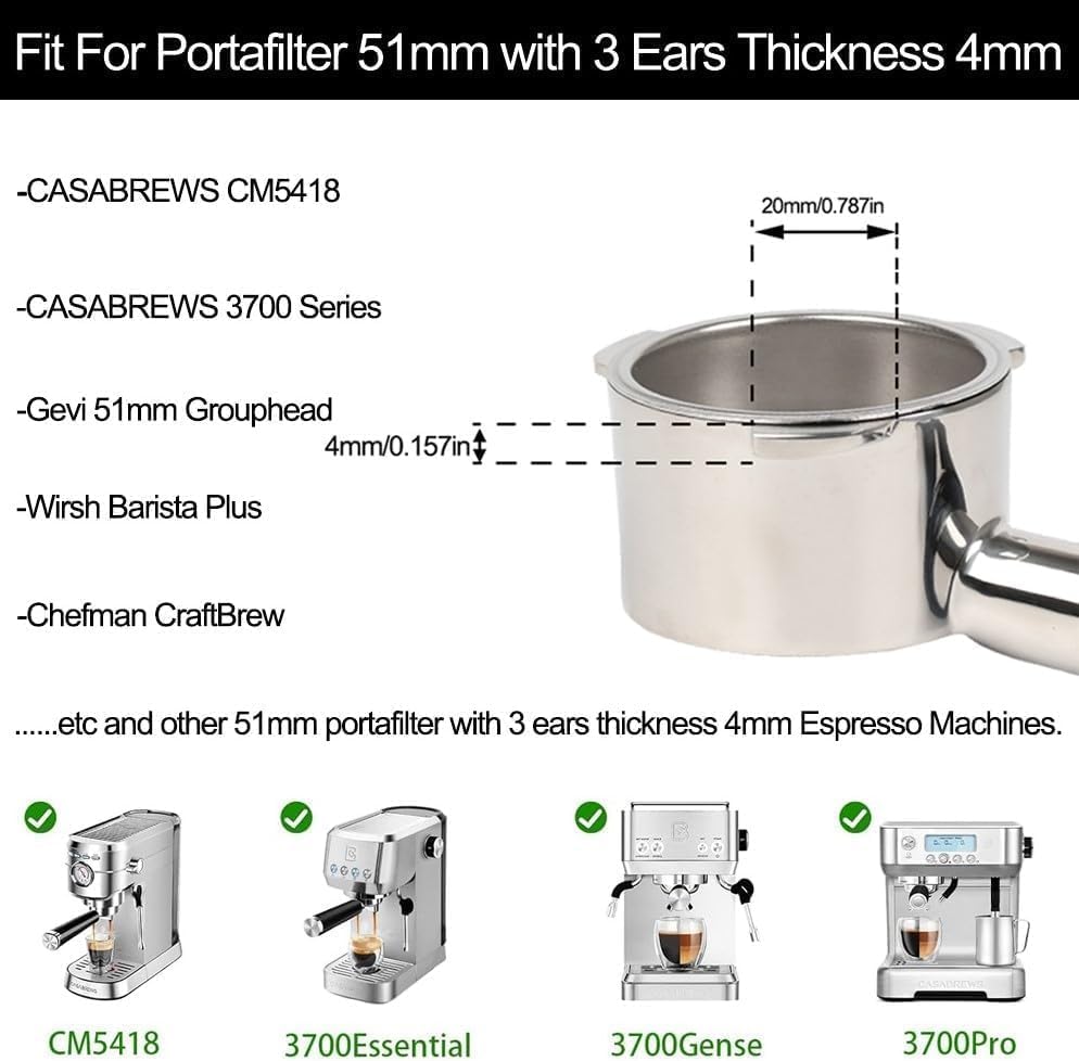 51mm Bottomless Portafilter 3 Ears Compatible with CASABREWS CM5418 and 3700 Series