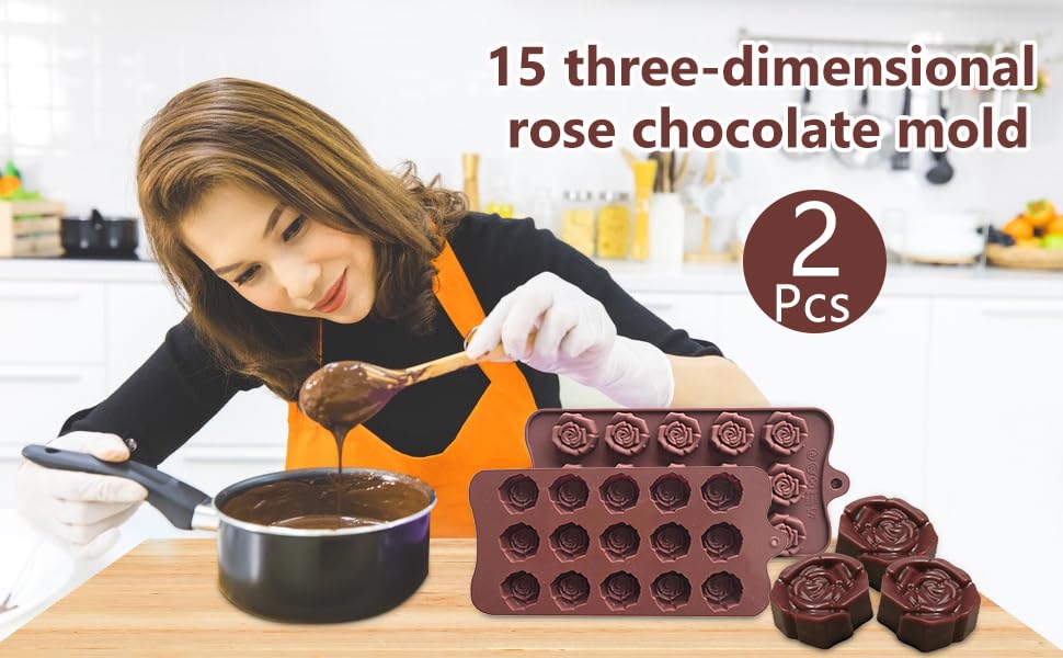 2PCS Rose Flower Chocolate Molds 15 Cavity Silicone Candy Molds Non