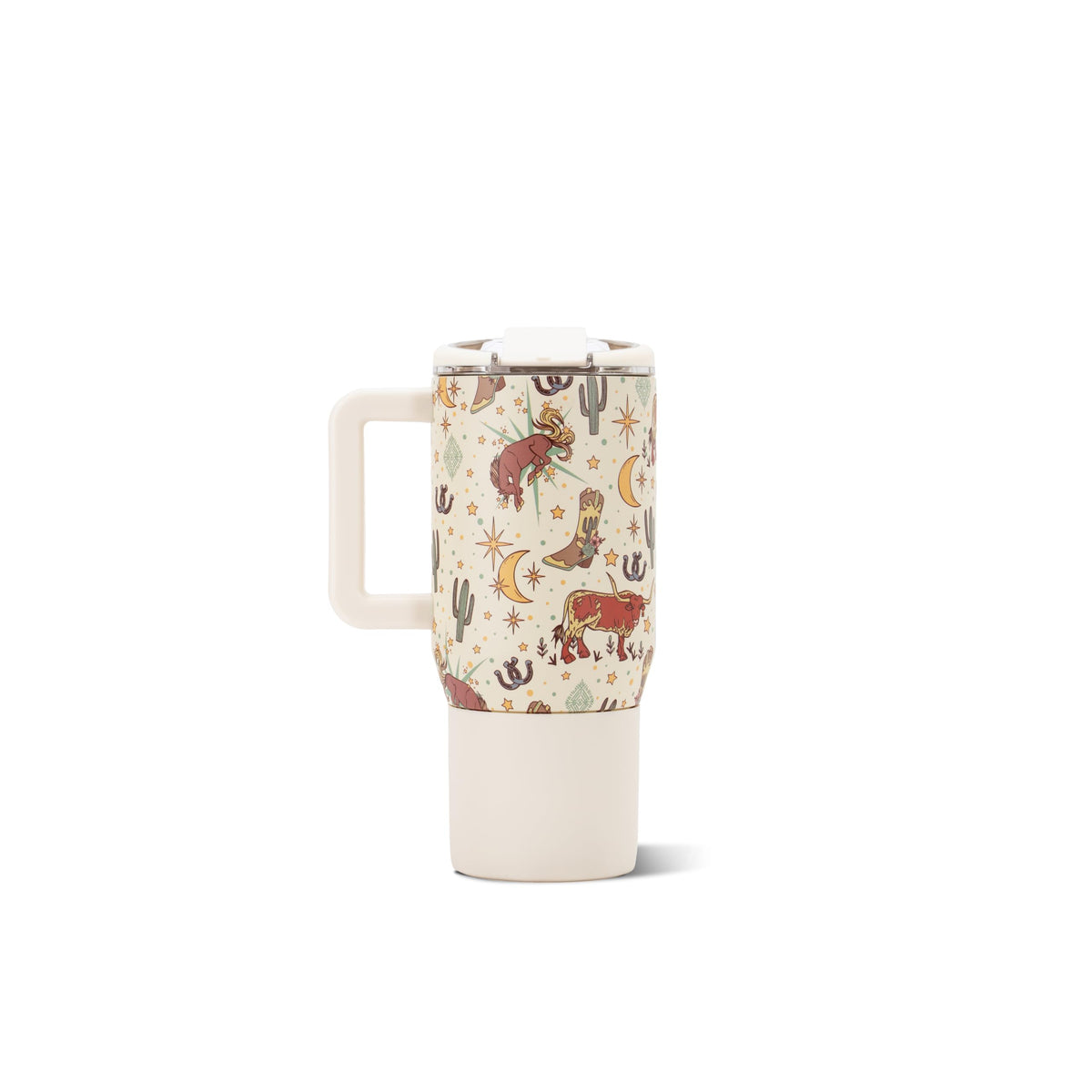 Ceramic-lined stainless steel coffee mug with flip-top lid