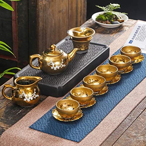 Silver 9pcs Inlaid Silver Tea Set Kung Fu Ceramic Household Sterling Silver Tea Cup Lid Bowl Teapot for Gift
