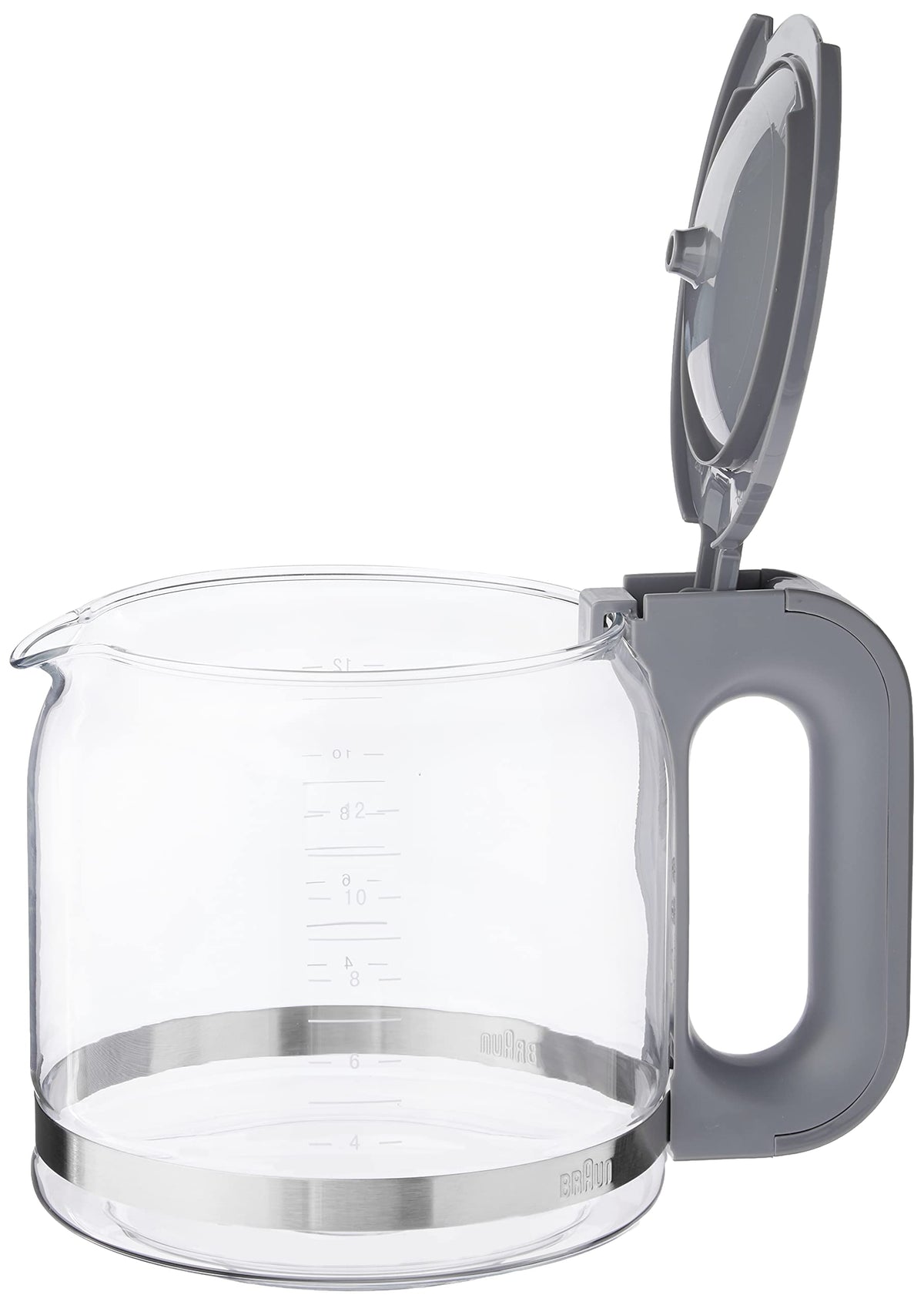 Replacement coffee carafe showing curved pouring spout