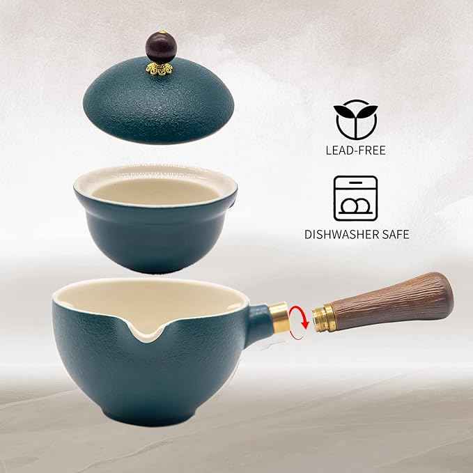 LURRIER Porcelain Chinese Gongfu Tea Set,Portable Teapot Set with 360 Rotation Tea maker and Infuser,Portable All in One Gift Bag for Travel,Home,Gifting,Outdoor and Office (Green)